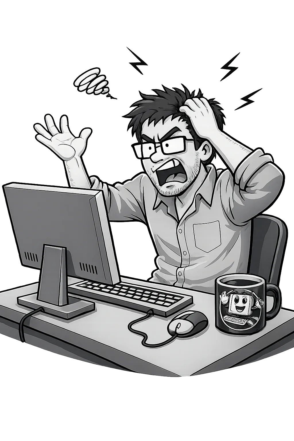 Frustrated user at computer — we fix that